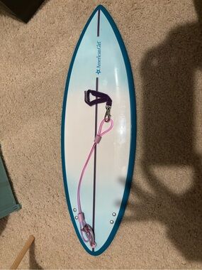 American Girl Turquoise, White & Pink Surfboard with Purple Leash